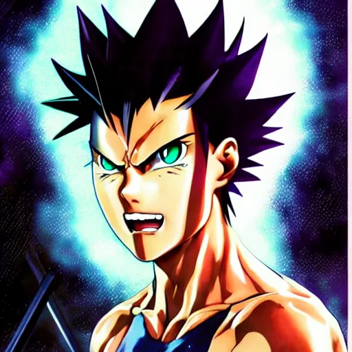 Image similar to Hiei from Yu Yu Hakusho, art by Artgerm