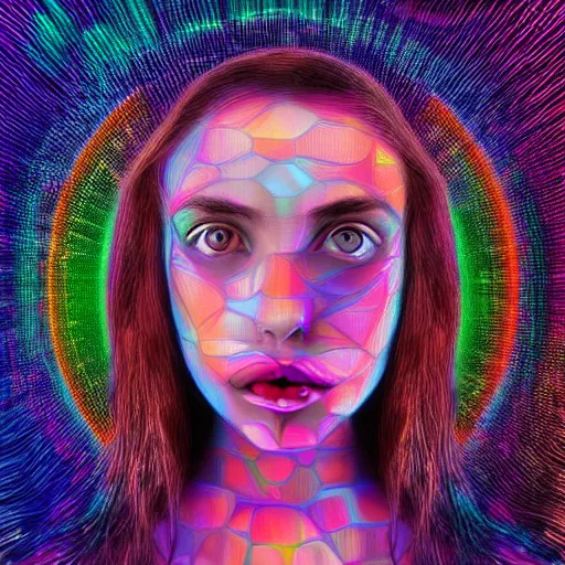 Prompt: a digital portrait of anna de armas, digital art by alex grey, instagram contest winner, computer art, glitch art, dystopian art, glitchy