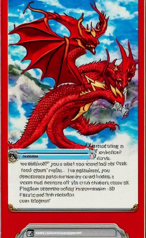 Prompt: pokemon card trading fantasy card of a red dragon