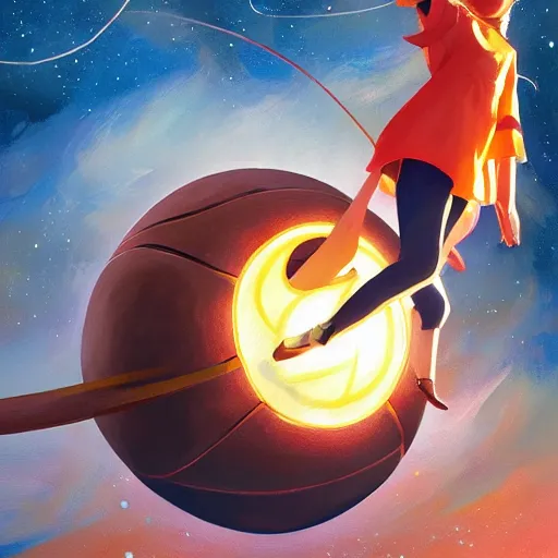 Prompt: a leather basketball as a comet zipping through space, hyper realistic, 8 k, behance hd artstation by jesper ejsing by rhads, makoto shinkai and lois van baarle, ilya kuvshinov, ossdraws