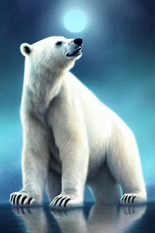Image similar to a polar bear standing in front of a mirror, digital art by charlie bowater, featured on cgsociety, digital art, ethereal, wiccan, mystical