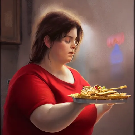 Image similar to portrait of a brunette chubby irish woman with blu eyes eating kebab, light stubble with red shirt inside victorian mansion ,digital art,photorealistoc,art by greg rutkowski,hyperdetailed,western comic style,comic,comic style,sharp lineart,professional lighting,deviantart,artstation,trevor henderson,rossdtaws,cinematic,dramatic