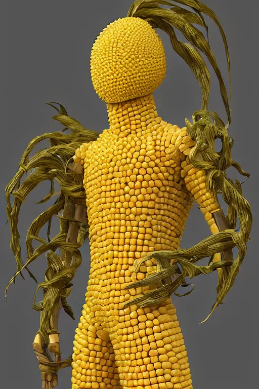 Prompt: a humanoid figure made of corn, highly detailed, digital art, sharp focus, trending on art station, anime art style