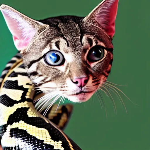 Image similar to a reptilian feline snake - cat - hybrid, animal photography