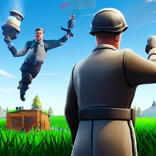 Image similar to screenshot of hitler in fortnite