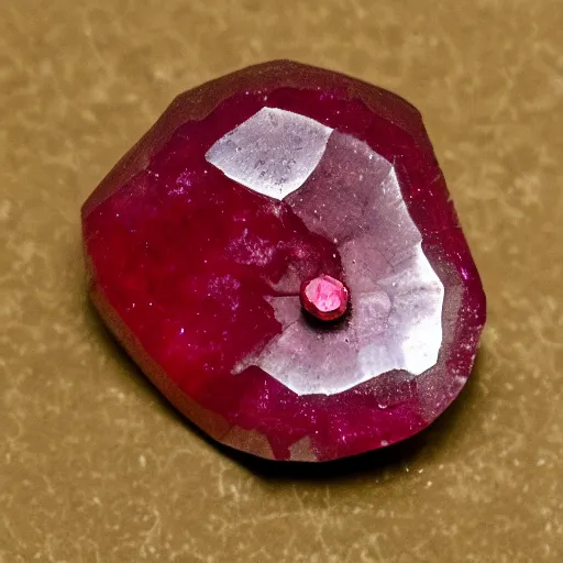 Image similar to a cut ruby gemstone in the shape of a mushroom, high detail