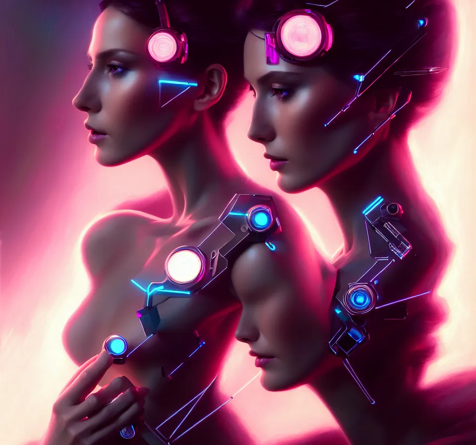 Image similar to beauty woman, full pallet image, Blade runner artifacts, electronic case display, tesseract, cyberpunk tech, ultrarealistic, futuristic, three point lighting, dramatic lighting, electrical details, high details, 4k, 8k, best, accurate, trending on artstation, artstation, photorealism, ultrarealistic, digital painting, style of Peter Mohrbacher, Caravaggio, Dali, Boris Vallejo, Hajime Sorayama