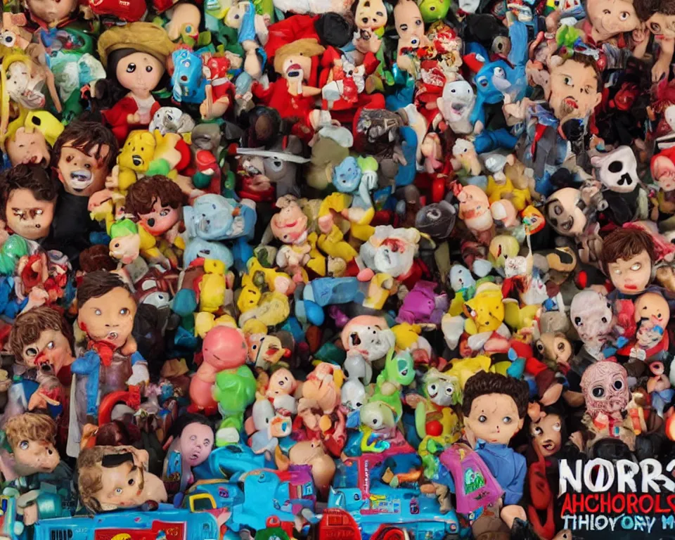 Image similar to a horror movie poster featuring children getting killed by toys