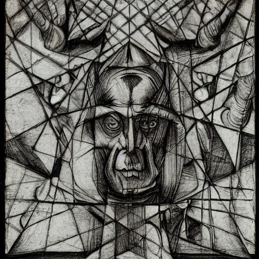 Image similar to devil by leonardo davinci and mc escher