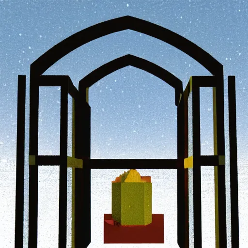 Prompt: winter refracting extraterrestrial land square hawk wheat tower archway, by martin johnson heade and jean - michel basquiat and pieter bruegel the elder, voxel, low poly, 2 0 megapixels