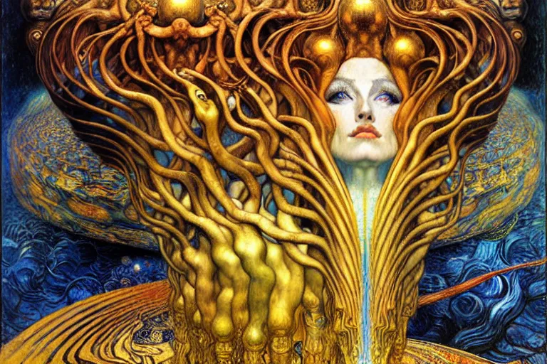 Image similar to Divine Chaos Engine by Karol Bak, Jean Delville, William Blake, Gustav Klimt, and Vincent Van Gogh, symbolist, visionary