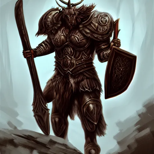 Prompt: epic minotaur beast in heavy ornate armor wielding giant axe, artwork, concept art, greek mythology, dark fantasy, digital painting, artstation, d&d