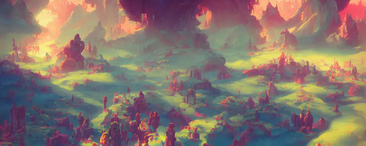 Image similar to candyland : : 6 bright colors, epic, hiroshi yoshida, blake rottinge, marc simonetti, gouache, magical atmosphere, trending in artstation by peter mohrbacher,