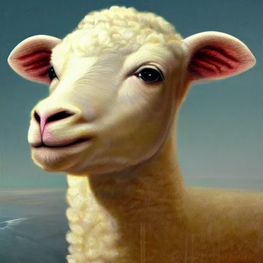 Prompt: professional painting of a white lamb surrounded by fire in the style of Dino Valls, head and shoulders portrait, symmetrical facial features, smooth, sharp focus, illustration, intricate, stormy weather, extremely detailed masterpiece,