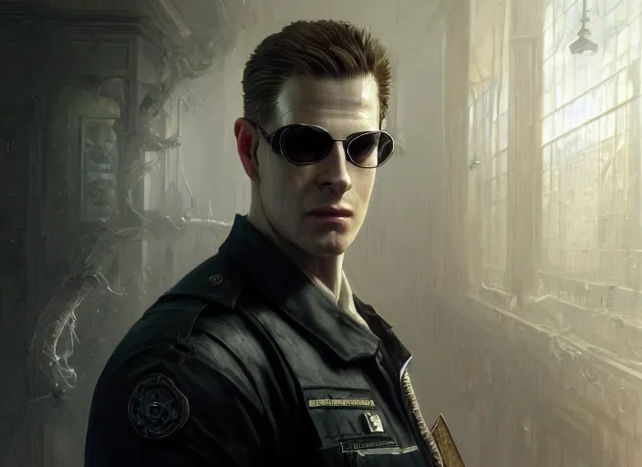 Image similar to highly detailed portrait of anthony starr as albert wesker, in resident evil, stephen bliss, 8 k, unreal engine, fantasy art by greg rutkowski, loish, rhads, ferdinand knab, makoto shinkai and lois van baarle, ilya kuvshinov, rossdraws, tom bagshaw, global illumination, radiant light, detailed and intricate environment