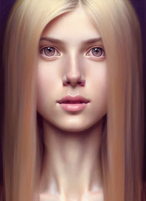 Prompt: beautiful symmetrical face, portrait of young woman blessed with ever - increasing physical and mental perfection, realism, blonde hair, perfect face!! intricate, elegant, highly detailed, vision of holy perfection!! smile, digital painting, artstation, concept art, smooth, sharp focus, illustration, humanity, art by artgerm and greg rutkowski and alphonse mucha