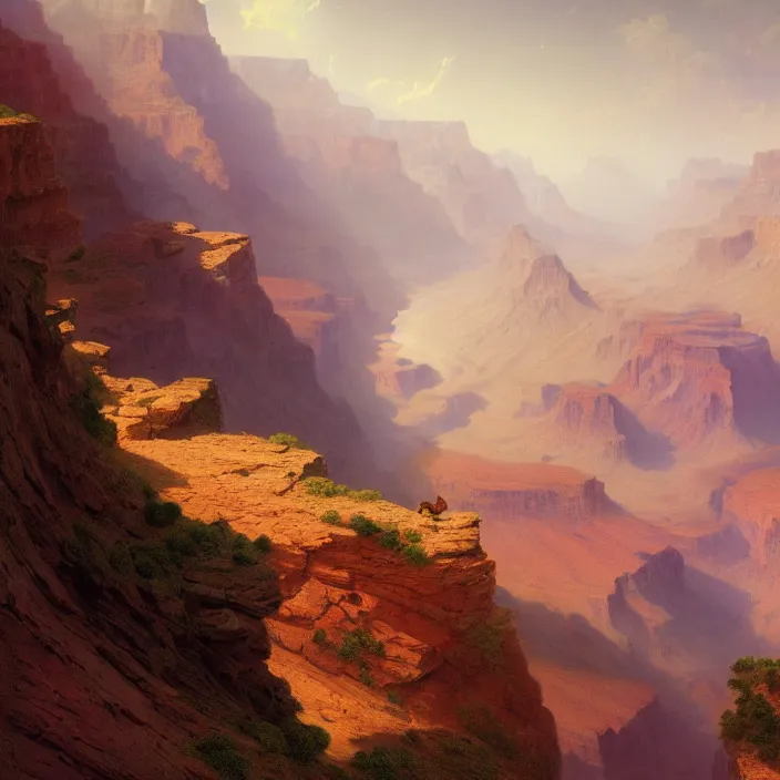 Prompt: a beautiful painting of a grand canyon by ivan aivazovsky and zdzisław beksinski and rene magritte and greg rutkowski, in style of digital art. hyper detailed, sharp focus, soft light. octane render. ray tracing. trending on artstation