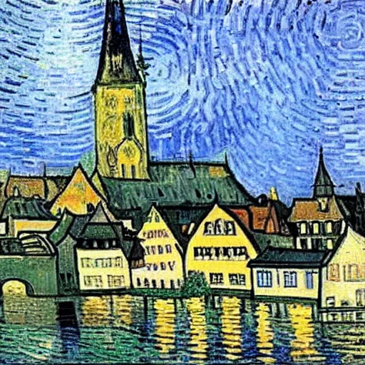 Prompt: Bamberg painted by Van Gogh