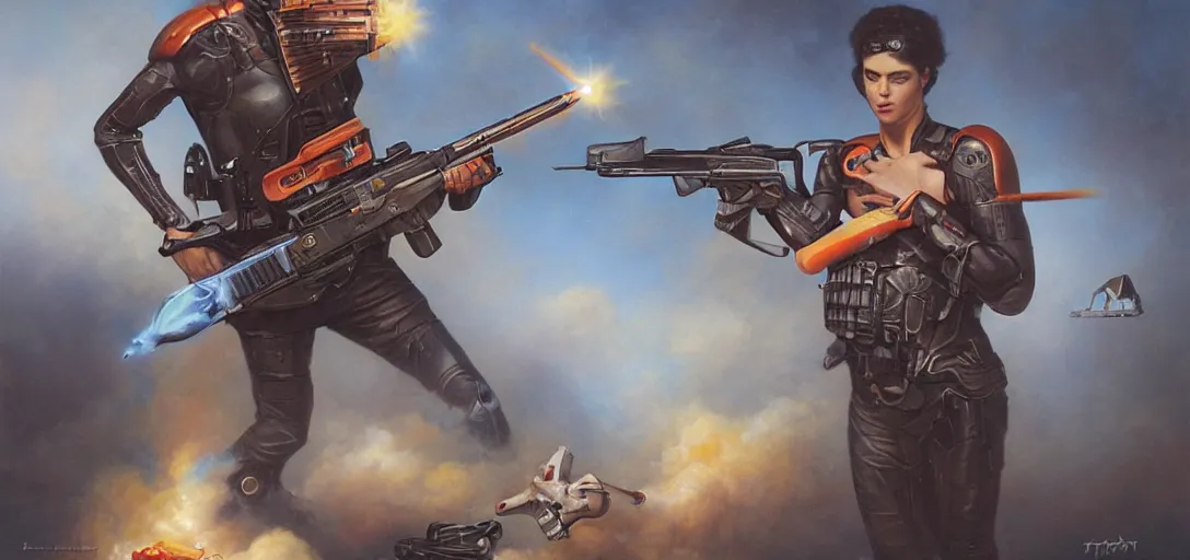 Image similar to ak47 but its a nerf gun by Tom Bagshaw and Manuel Sanjulian and Boris Vallejo, Hyperrealism