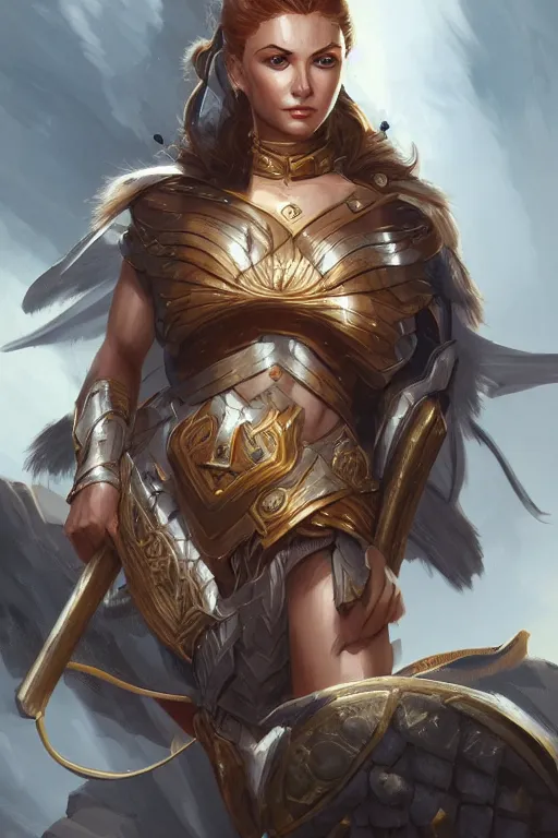 Image similar to amazon valkyrie athena, d & d, fantasy, portrait, highly detailed, headshot, digital painting, trending on artstation, concept art, sharp focus, illustration, art by artgerm and greg rutkowski and magali villeneuve