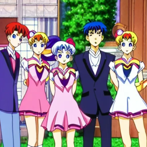 Image similar to sailor moon visiting tohru Honda and the sohma family, anime