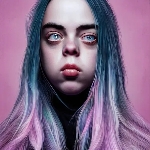 Prompt: cartoon painting of billie eilish with a big forehead by michal karcz