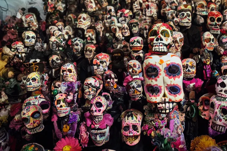 Prompt: cinematography dia de muertos in san magel de ayende by Emmanuel Lubezki