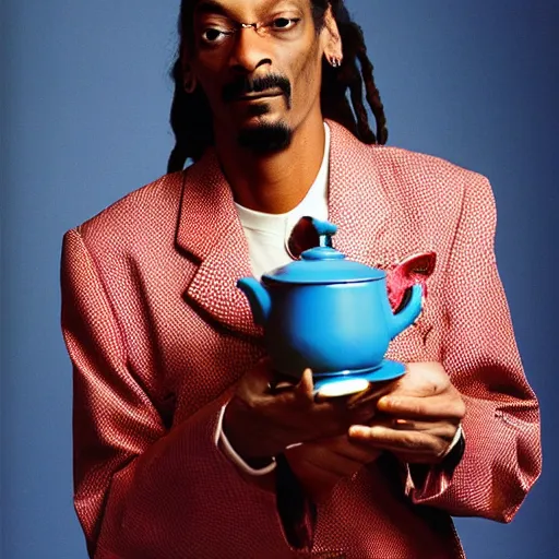 Prompt: Snoop Dogg holding a Teapot for a 1990s sitcom tv show, Studio Photograph, portrait, C 12.0