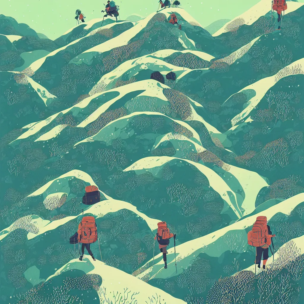 Image similar to backpacker on ridgeline in mountains by victo ngai