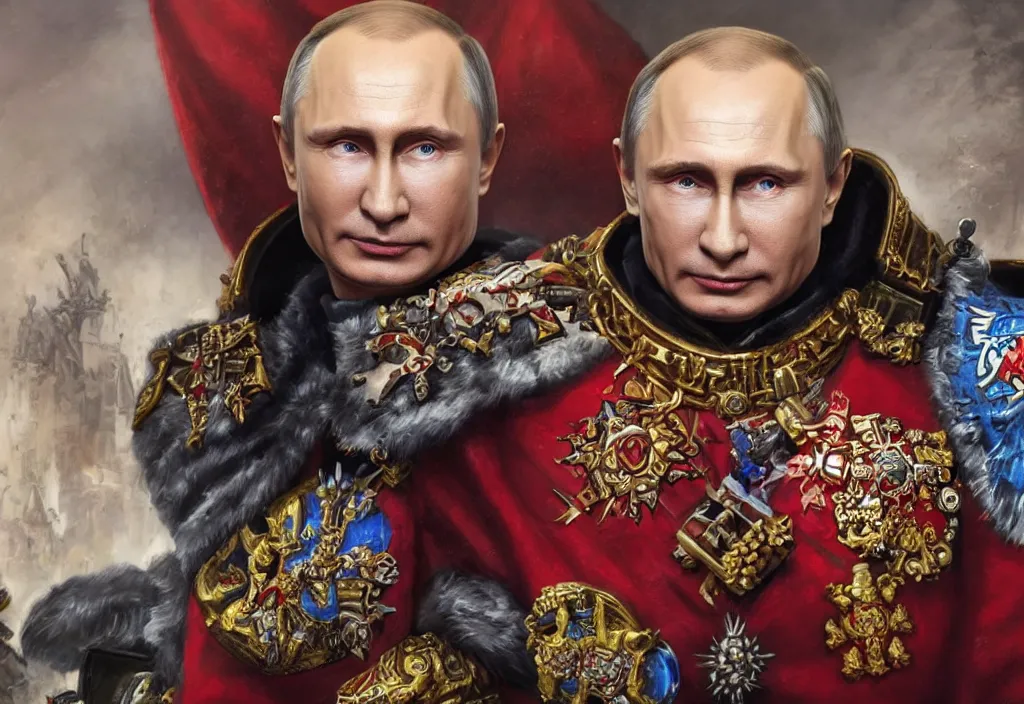 Prompt: portrait of vladimir putin as emperor in warhammer 4 0 k, 4 k, 8 k