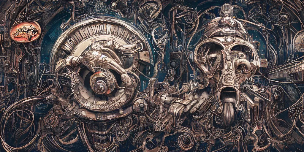 Image similar to tomorrowland in the style of a mastodon album cover, highly detailed, intricate, industrial art style, digital painting, artstation, 3 5 mm film grain
