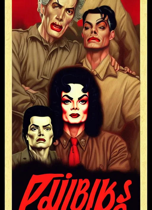 Image similar to twin peaks poster art, michael jackson vs zumbies, old retro pulp noir comic cover, by michael whelan, rossetti bouguereau, artgerm, retro, nostalgic, old fashioned