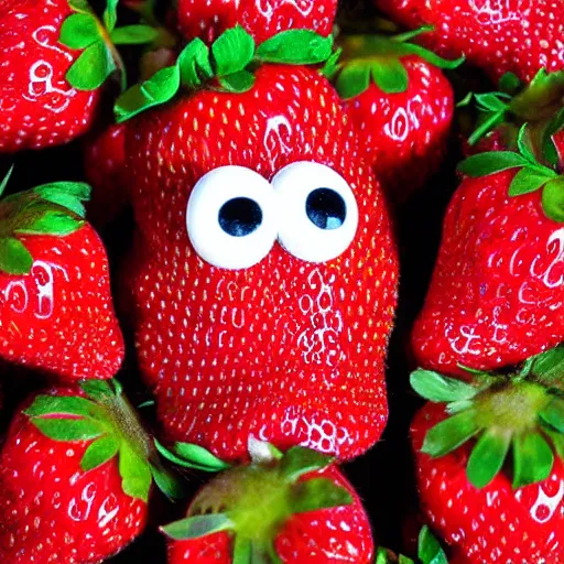 Image similar to strawberry creature with multiple eyes