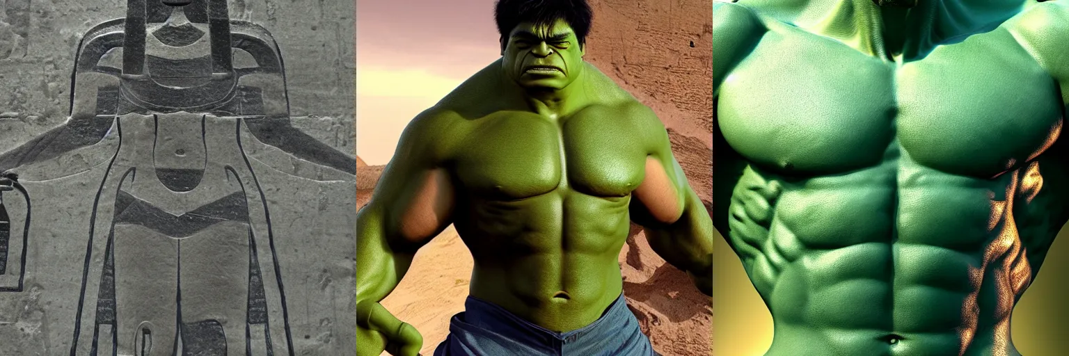 Prompt: Hulk in ancient egypt, hight detail, high deifinition, photorealistic, 8k