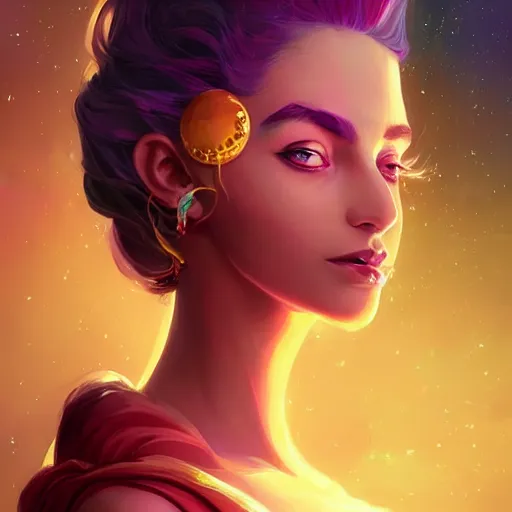 Image similar to portrait of beautiful woman with magical nebula hair, maya ali mage, gloomhaven, dynamic lighting, gaudy colors, octane render aesthetic, matte painting concept art, official fanart behance hd artstation by jesper ejsing, by rhads and makoto shinkai and lois van baarle and ilya kuvshinov and rossdraws