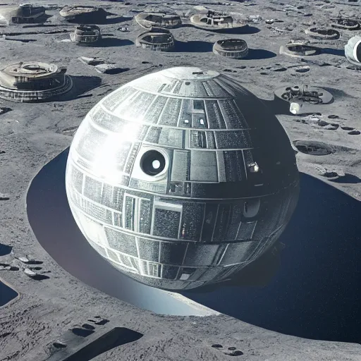 Image similar to earth view of death star, cinematic, hdr, dynamic lighting, pov, detailed lighting, detailed shadows