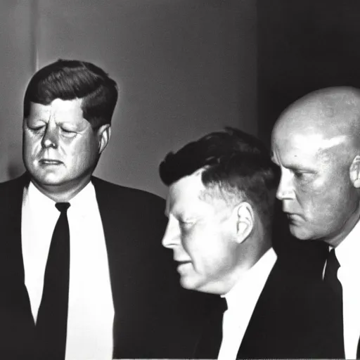 Image similar to b / w photo, nikita kruschev next to bald john f kennedy