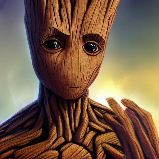 Prompt: Groot as a Jedi, digital painting