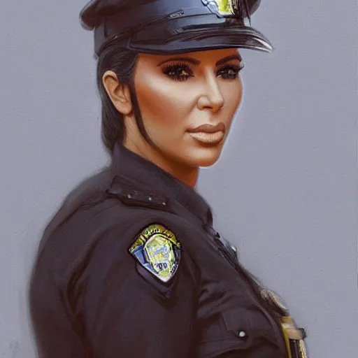 Prompt: kim kardashian as a cop wearing a police uniform, face portrait, scared emotion, haunted forest with a ufo sitting in the fog, pretty, aesthetic, dust molecules, matte detailed photo, DeviantArt, Artstation, by donato giancola, ralph horley, loish, ufo lighting