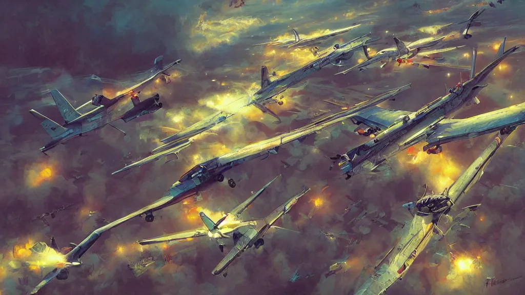 Prompt: the airplanes are waited for the same thing, digital art, illustration, highly detailed, art by finnian macmanus