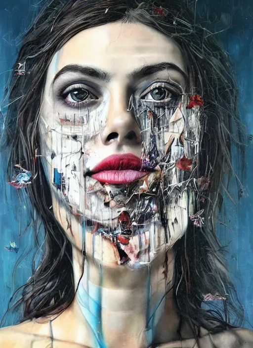 Image similar to beautiful magic psychic woman smiling, subjective consciousness psychedelic, epic surrealism expressionism symbolism story iconic, dark robed, oil painting, robe, symmetrical face, greek sculpture dark myth, by Sandra Chevrier, Nicola Samori, Harumi Hironaka masterpiece