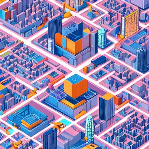 Image similar to isometric city by james jean, geometric, low poly