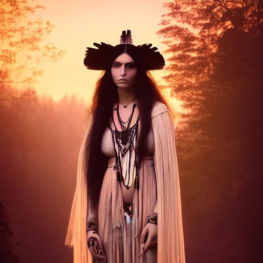 Prompt: photographic portrait of a stunningly beautiful gothic native american female in soft dreamy light at sunset, contemporary fashion shoot, by edward robert hughes, annie leibovitz and steve mccurry, david lazar, jimmy nelsson, breathtaking, 8 k resolution, extremely detailed, beautiful, establishing shot, artistic, hyperrealistic, beautiful face, octane render