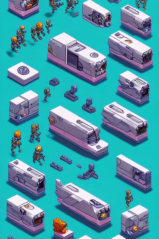 Image similar to isometric design, sprite sheet, game resources, futuristic van by josan gonzalez