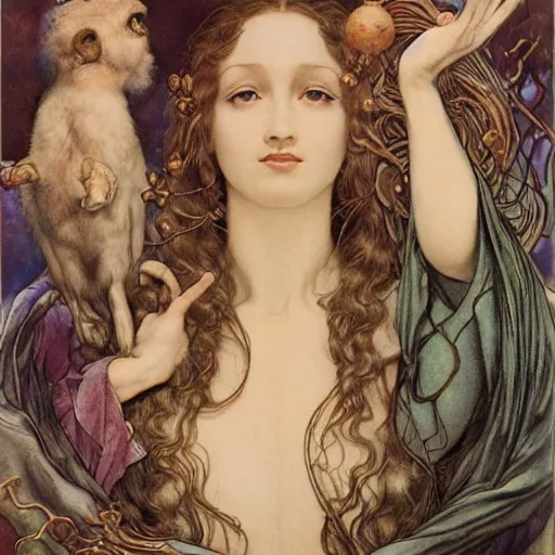 Prompt: realistic detailed face portrait and fully body pose of a the creation of adam and eve by gerald moira, ayami kojima, amano, greg hildebrandt, kay nielsen, and mark brooks, female, feminine, art nouveau, victorian, neo - gothic, gothic, character concept design, storybook layout