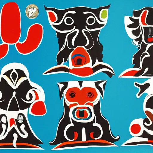 Image similar to tlingit haida lithographic, havanese dog, abstract, lithograph print by nathan jackson and tristan - wolf and maynard johnny jr. and cori savard