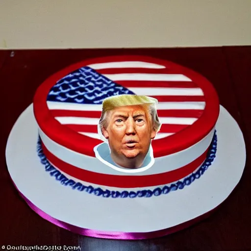 Prompt: the ugliest cake with Donald trumps face on it