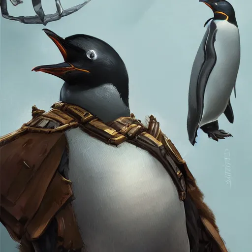 Prompt: Steps 100 a DnD character powerful powerful penguin with read eyes who is legendary blacksmithl, smithing diamond sword, hyperdetailed concept art by Ross Tran and Greg Rutkowski, high quality DnD illustration, trending on ArtStationHQ, 8k