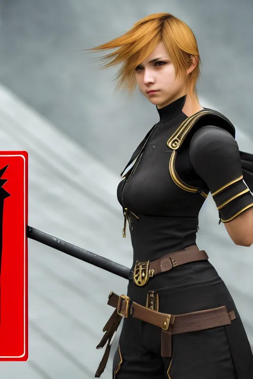 Image similar to a beautiful female guard from final fantasy shyly showing the no sign, symmetrical, cinematic, elegant, perfect light, real dlsr photography, sharp focus, 4 k, ultra hd, sense of awe