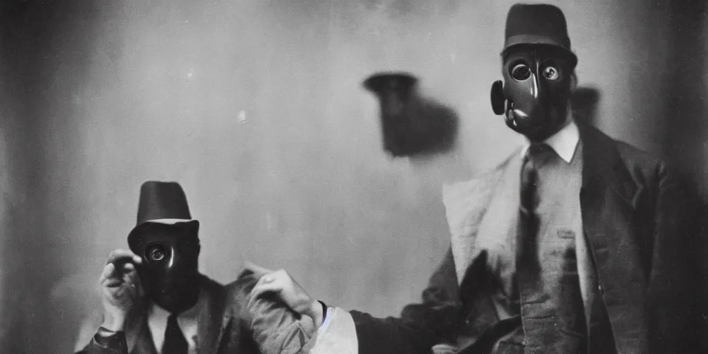 Prompt: No Face man, mobster, portrait by Jacob Riis